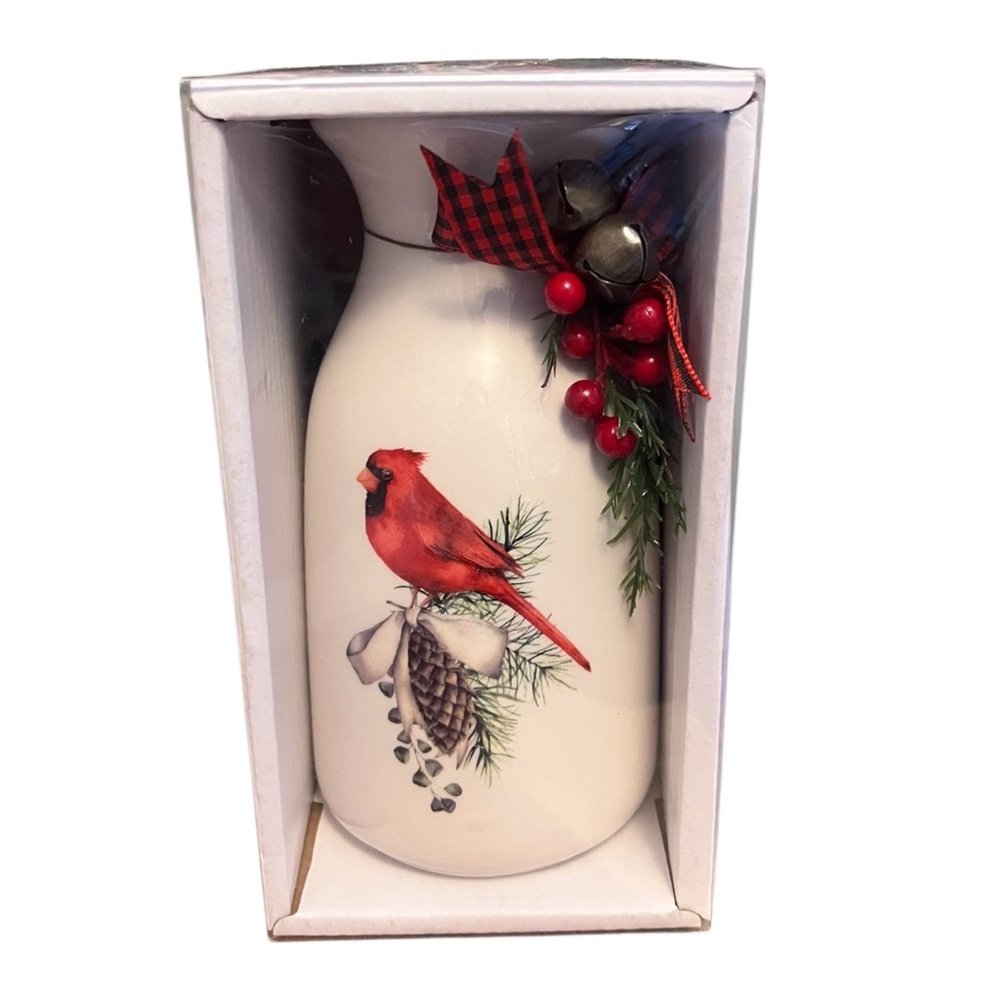 Festive Cardinal Holiday Vase
